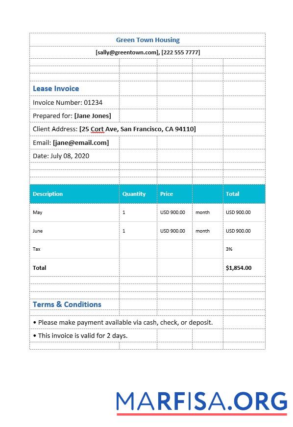 Downloadable Simple Lease Invoice Template